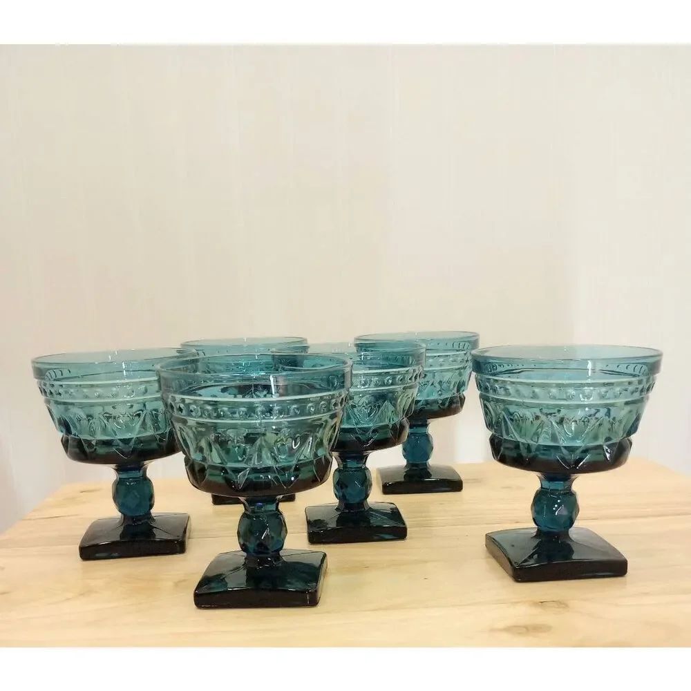 Vintage colony Park Lane, Indiana glass, footed sherbert dishes. Aqua blue-green